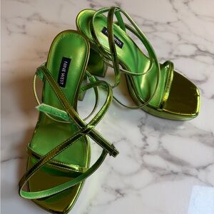 Nine West Metallic Green Strappy Heels